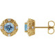 14 Karat Yellow Gold 5 mm Natural Aquamarine and 0.16 Carat Natural Diamond Halo Style Earrings