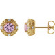 14 Karat Yellow Gold 5 mm Natural Pink Tourmaline and 0.16 Carat Natural Diamond Halo Style Earrings