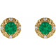 14 Karat Yellow Gold 6 mm Natural Emerald and 0.25 Carat Natural Diamond Halo Style Earrings