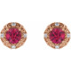 14 Karat Rose Gold 6 mm Lab Grown Ruby and 0.25 Carat Natural Diamond Halo Style Earrings