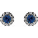 Platinum 6 mm Lab Grown Blue Sapphire and 0.25 Carat Natural Diamond Halo Style Earrings