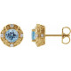 14 Karat Yellow Gold 6 mm Natural Aquamarine and 0.25 Carat Natural Diamond Halo Style Earrings