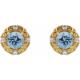 14 Karat Yellow Gold 6 mm Natural Aquamarine and 0.25 Carat Natural Diamond Halo Style Earrings