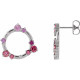 14 Karat White Gold Natural Pink Multi Gemstone and .03 Carat Natural Diamond Circle Earrings