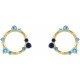 14 Karat Yellow Gold Natural Blue Multi Gemstone and .03 Carat Natural Diamond Circle Earrings