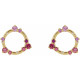 14 Karat Yellow Gold Natural Pink Multi Gemstone and .03 Carat Natural Diamond Circle Earrings