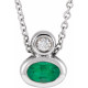 14 Karat White Gold 5x3 mm Oval Natural Emerald and .03 Carat Natural Diamond 16 inch Necklace