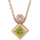 14 Karat Rose Gold 4 mm Square  Peridot and .03 Carat Diamond 16 inch Necklace