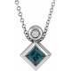 14 Karat White Gold 4 mm Square Lab Grown Alexandrite and .03 Carat Natural Diamond 16 inch Necklace