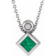 14 Karat White Gold 4 mm Square Lab Grown Emerald and .03 Carat Natural Diamond 16 inch Necklace
