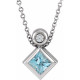 Platinum 4 mm Square Aquamarine Gem and .03 Carat Diamond 16 inch Necklace