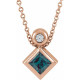 14 Karat Rose Gold 4 mm Square Lab Grown Alexandrite and .03 Carat Natural Diamond 16 inch Necklace