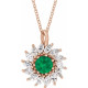 14 Karat Rose Gold Natural Emerald and 0.60 Carat Natural Diamond Halo Style 16 inch Necklace