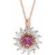 14 Karat Rose Gold Pink Tourmaline and 0.60 Carat Diamond Halo Style 16 inch Necklace