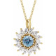 14 Karat Yellow Gold Natural Aquamarine Gem and 0.60 Carat Natural Diamond Halo Style 16 to 18 inch Necklace