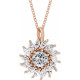 14 Karat Rose Gold White Sapphire and 0.60 Carat Diamond Halo Style 16 inch Necklace