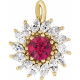 14 Karat Yellow Gold Lab Grown Ruby and 0.60 carat Diamond Halo Style Pendant