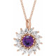 14 Karat Rose Gold  Natural Amethyst and 0.60 C Natural Diamond Halo Style 16 inch Necklace