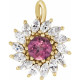 14 Karat Yellow Gold Pink Tourmaline and 0.50 carat Diamond Halo Style Pendant