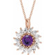 14 Karat Rose Gold Natural Amethyst & 5/8 CTW Natural Diamond Halo-Style 16-18" Necklace