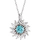 Sterling Silver  Blue Zircon & 0.50 Carat Diamond Halo Style 16 18 inch Necklace