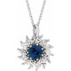 14 Karat White Gold Natural Blue Sapphire and 0.50 Carat Natural Diamond Halo Style 16 inch Necklace