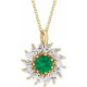 14 Karat Yellow Gold Lab Grown Emerald and 0.50 Carat Natural Diamond Halo Style 16 inch Necklace