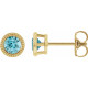 14 Karat Yellow Gold 3 mm Natural Blue Zircon Beaded Bezel Set Earrings