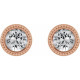 14 Karat Rose Gold 3 mm Natural White Sapphire Beaded Bezel Set Earrings