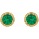 14 Karat Yellow Gold 3 mm Natural Emerald Beaded Bezel Set Earrings