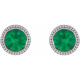 14 Karat White Gold 3.5 mm Natural Emerald Beaded Bezel Set Earrings