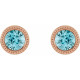 14 Karat Rose Gold 4.5 mm Natural Blue Zircon Beaded Bezel Set Earrings