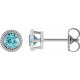 Platinum 4.5 mm Natural Blue Zircon Beaded Bezel Set Earrings