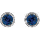 Platinum 5 mm Lab Grown Blue Sapphire Beaded Bezel Set Earrings