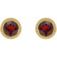 14 Karat Yellow Gold 4 mm Natural Mozambique Garnet Beaded Bezel Set Earrings