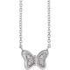 14K White .025 Carat Natural Diamond Butterfly 18 inch Necklace
