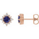 14 Karat Rose Gold 4 mm Natural Iolite and 0.16 Carat Natural Diamond Halo Style Earrings