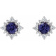 Platinum 4 mm Natural Iolite and 0.16 Carat Natural Diamond Halo Style Earrings