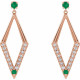 14 Karat Rose Gold Natural Emerald and 0.40 Carat Natural Diamond Geometric Earrings