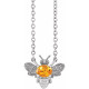 14K White Natural Orange Garnet Bee 16 inch Necklace