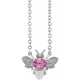 Sterling Silver Natural Pink Sapphire Bee 16 inch Necklace