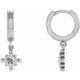 Platinum Natural White Sapphire Beaded Bezel Set Hoop Earrings