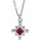 14 Karat White Gold Lab Grown Ruby Bezel Set Beaded 16 inch Necklace