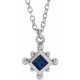 14 Karat White Gold Lab Grown Blue Sapphire Bezel Set Beaded 16 inch Necklace
