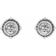 14 Karat White Gold 3.5 mm Natural White Sapphire Beaded Halo Style Earrings