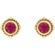 14 Karat Yellow Gold 3 mm Natural Ruby Beaded Halo Style Earrings