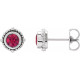 Platinum 3.5 mm Natural Ruby Beaded Halo Style Earrings