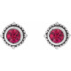 Sterling Silver 3 mm Natural Ruby Beaded Halo Style Earrings