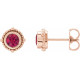 14 Karat Rose Gold 3 mm Natural Ruby Beaded Halo Style Earrings
