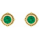 14 Karat Yellow Gold 4 mm Natural Emerald Beaded Halo Style Earrings